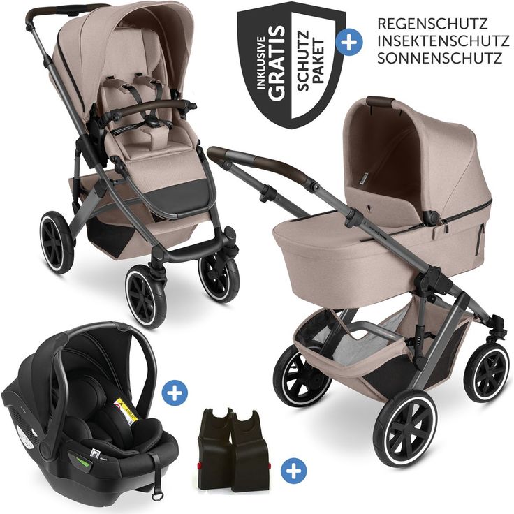 ABC Design Salsa 5 Air 3in1 Kinderwagen-Set, inkl. Babywanne, Autositz Drive N Care, Sportsitz, XXL Zubehörpaket, Camel, mit Gratis Mobilitätsgarantie