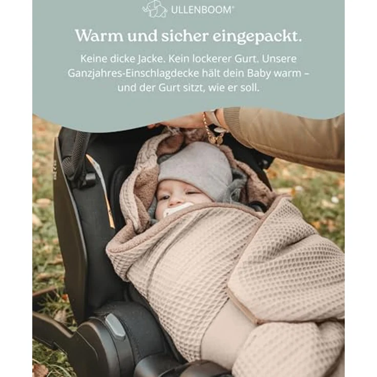 ULLENBOOM ® Einschlagdecke Babyschale, Für Winter geeignet, Sand (Made in EU) - Babydecke für Autositz (z. B. Maxi Cosi ®) oder Kinderwagen, ideale Decke für Babys – Bild 4