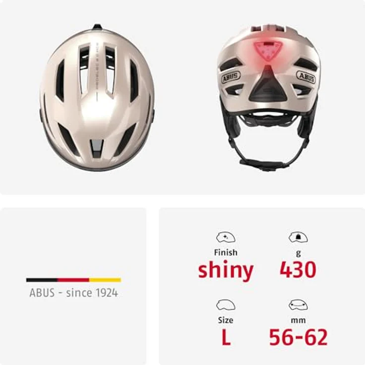 ABUS Stadthelm Pedelec 2.0 ACE - Fahrradhelm mit Rücklicht, Visier, Regenhaube, Ohrenschutz - für Damen und Herren - Gold, Größe L​ – Bild 5