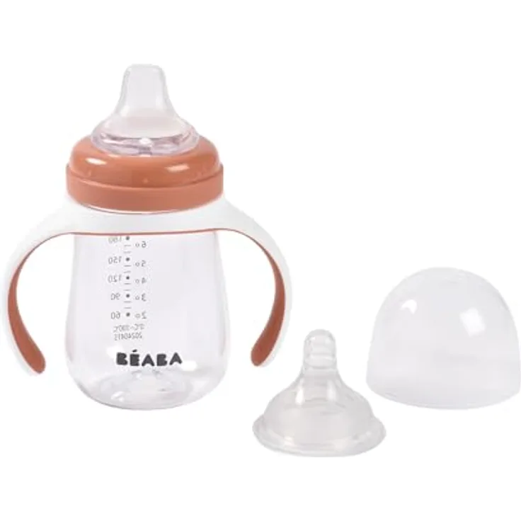Beaba Lerntasse 2in1, Babyflasche mit 210ml Fassungsvermögen, terrakotta, spülmaschinen- und mikrowellentauglich