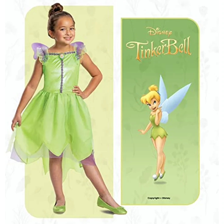 Disney Official Classic Tinkerbell Costume Kids includes Tinkerbell Wings, Tinkerbell Fancy Dress Up Outfit, Green Fairy Costume for Girls, Costumes for Girls XS – Bild 2