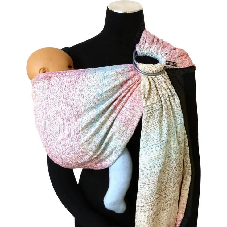 Didymos DidySling Prima Aurora, Babytrage in zartem Farbverlauf von natur über anthrazit, ozeanblau zu pink, reißfest und weich