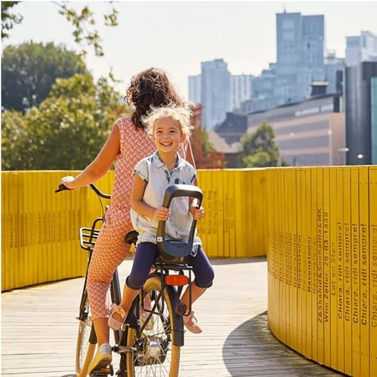 Urban Iki Velokindersitz Gepäckträger, Bincho Black und Kurumi Brown, geeignet für Kinder von 5 bis 10 Jahren, mit Smart Click & Go-System, komfortablem wasserdichten Sitzkissen und Hüftgürtel. – Bild 4
