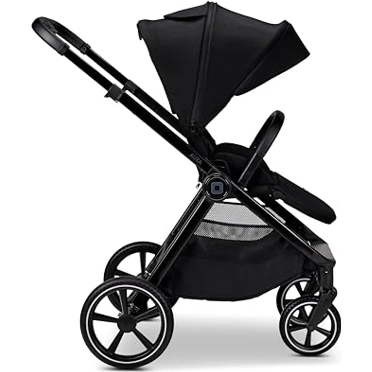 MOON Kombikinderwagen Aura 2 in 1, komfortabel & flexibel, onyx/melange mit Wickeltasche und Regenverdeck – Bild 5