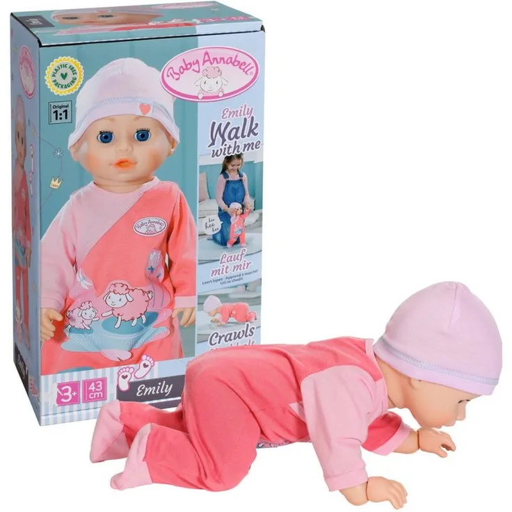 Baby Annabell Babypuppe Emily Lauf mit mir, 43 cm, mit Soundfunktion, pink