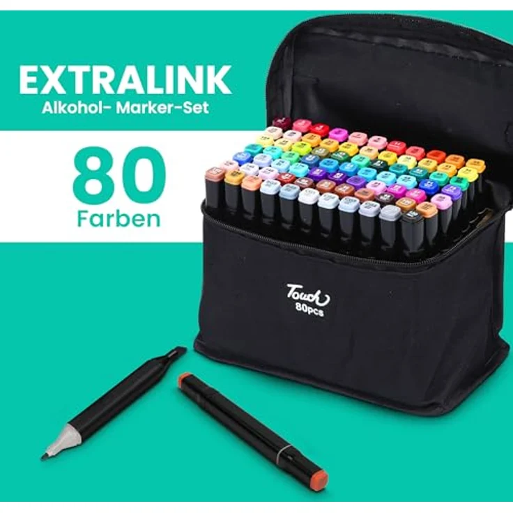 Extralink MARKERY, 80er Set Filzstifte in gemischten Farben (Karmin, Burgund, Blauviolett, Aqua, Mandel, Anthrazit, Chrome, Schwarz, Braun) – Bild 7
