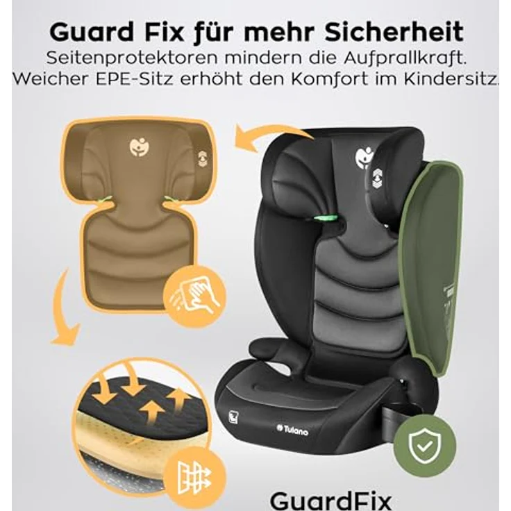 Tulano Joy 20, Kindersitz schwarz-grau, i-Size Zulassung, 13-fache Höhenverstellung, umwandelbar, mit Getränkehalter und Sonnenblenden – Bild 3