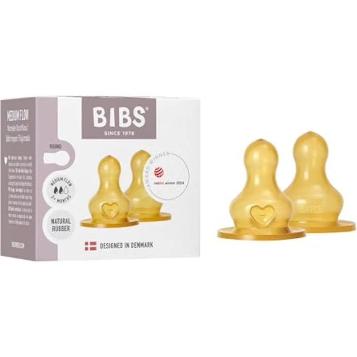 BIBS 2er-Pack Flaschensauger, Anti-Kolik, runde Saugerform, Naturkautschuk/Latex, Medium Flow, für BIBS Babyflaschen – Bild 1
