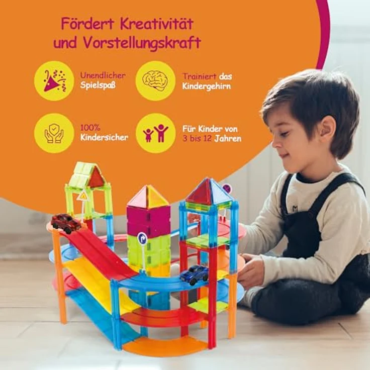 Olvy Magnetische Bausteine Montessori Spielzeug, 126er Magnetset für Kinder ab 3 Jahren, fördert Kreativität und Motorik, kompatibel mit anderen Magnet-Set – Bild 2