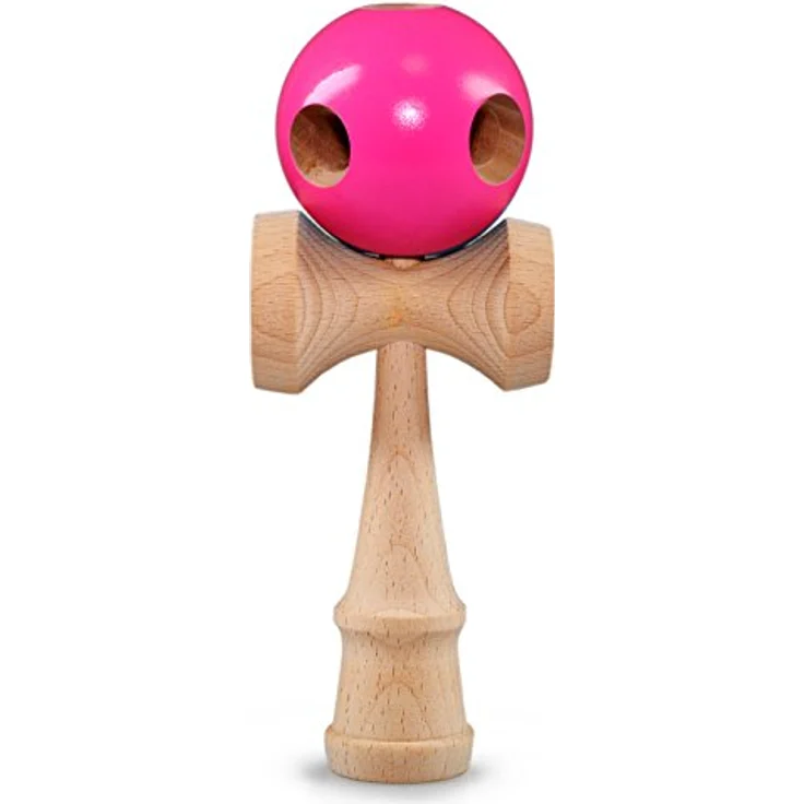 Ganzoo Kendama Magenta Beginner, traditionelles japanisches Geschicklichkeitsspiel aus Buchen-Holz, 16 cm, mit Holzkugel, Nylon-Schnur und 3 Fangtassen – Bild 1