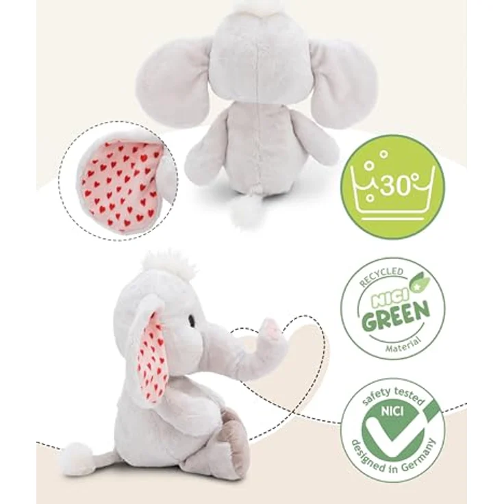 "Nici Kuscheltier Love, Elefant hellgrau, 23 cm aus RPET-Plüsch hergestellt" – Bild 3