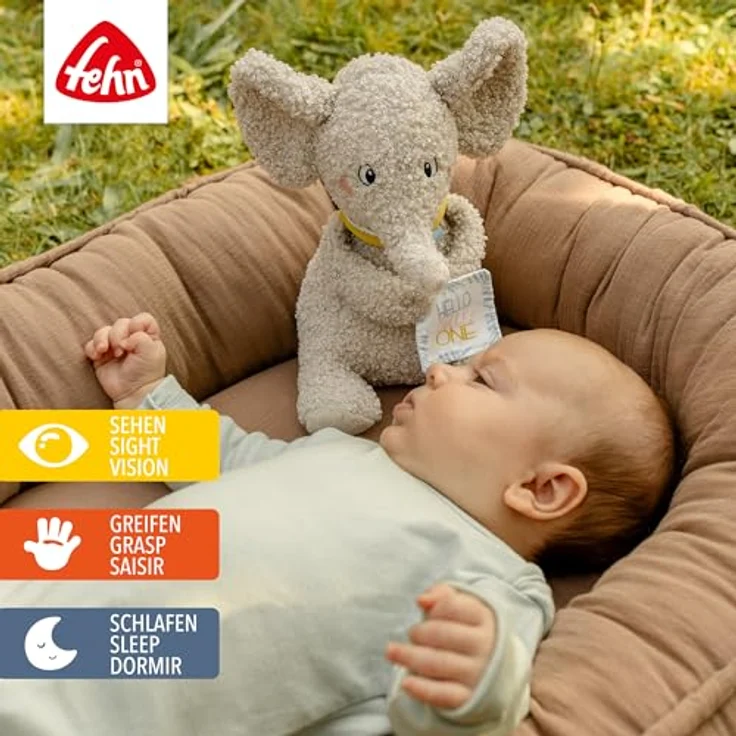 Fehn Kuscheltier Elefant ''Hello little One'', weiches Stofftier für Babys und Kleinkinder, Plüsch, ideal als Geschenk zur Geburt oder Taufe – Bild 2
