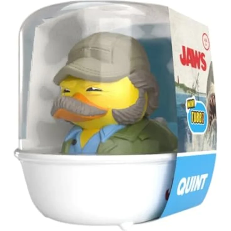 TUBBZ Mini: Jaws - Quint Cosplay-Gummiente Vinyl-Figur, 5 cm groß in Mini-Badewanne mit Jaws-Logo – Bild 1
