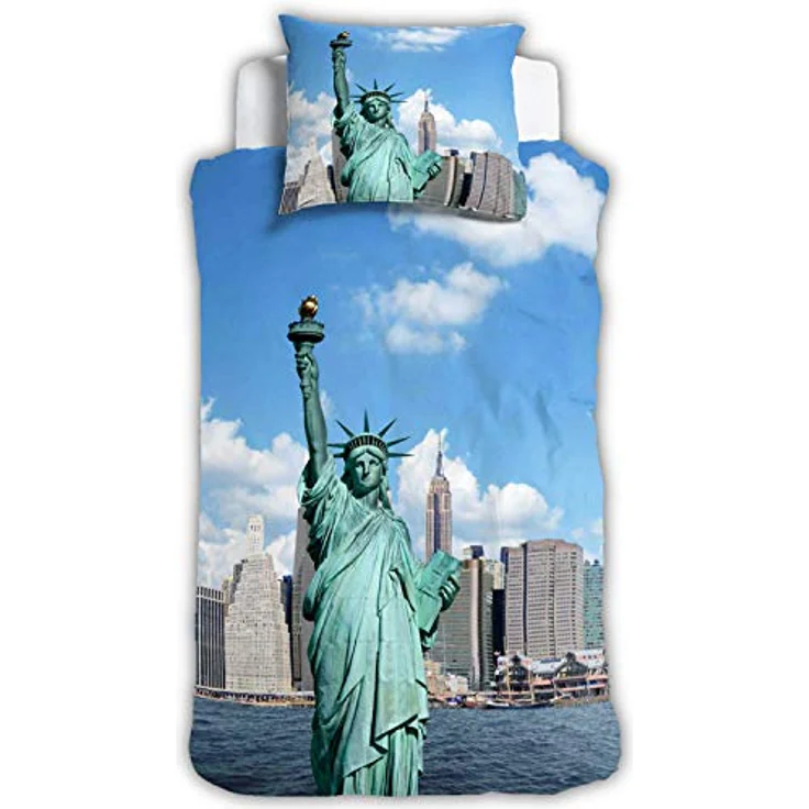 ESPiCO Bettwäsche Sleep and Dream New York Freiheitsstatue Amerika Skyline Empire State Building Liberty Renforcé, Größe:135 cm x 200 cm – Bild 1