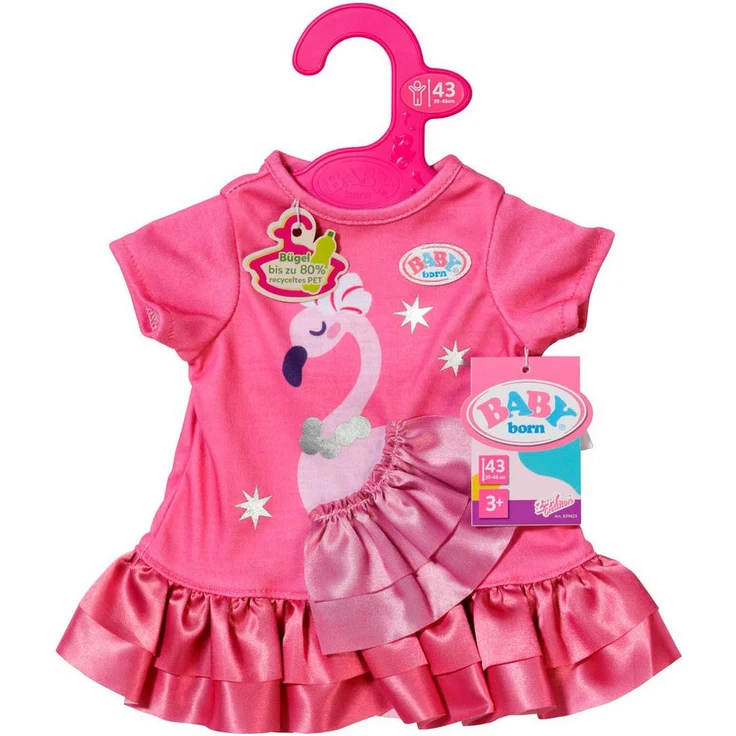 Baby Born Puppenkleidung Kleid Flamingo, Rüschenkleid mit silbernen Prints für 43 cm Puppen – Bild 1
