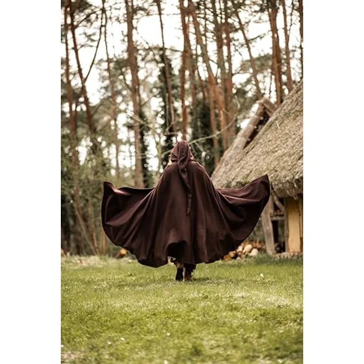 Leonardo Carbone® Mittelalter Wollumhang Hervir, Unisex mit langer Kapuze, braun, wasserabweisend, ideal für LARP, Cosplay und Festivals – Bild 5