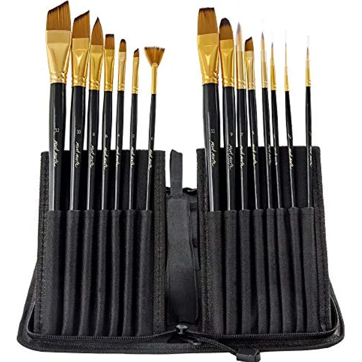 Mont Marte Pinsel Set 15 Stück, Premium Pinsel in edler Pinseltasche für Wasserfarben, Acrylfarben und Ölfarben, ideal für Anfänger und Profis – Bild 2