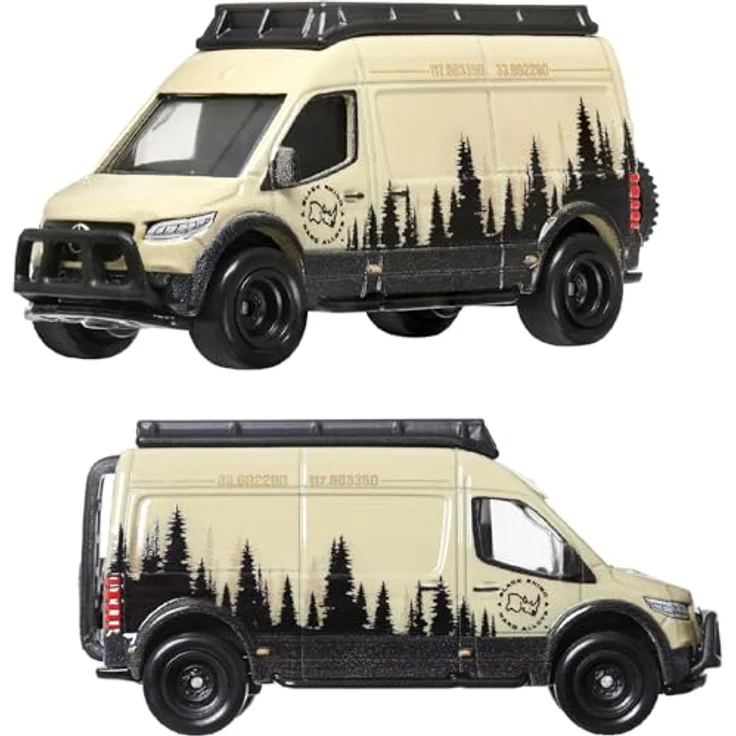Hot Wheels Mercedes-Benz Sprinter Tourer & Toyota Land Cruiser Prado, Modellfahrzeuge 1:64, weiß/grau + beige, Metall mit Kunststoffteilen – Bild 3