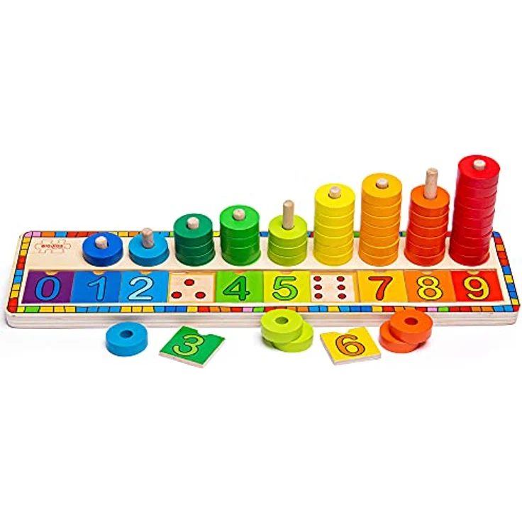 Bigjigs Wooden Learning Game Counting, 55-teiliges Lernspielzeug zum Zählen für Kinder ab 2 Jahren, bunt – Bild 7