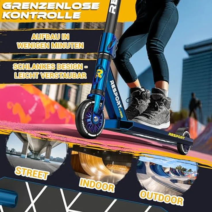RE:SPORT Revo Pro Stunt Scooter, Profi Stuntroller mit ABEC 9 Kugellagern, 110mm PU Wheels, Y-Bar und Ständer für Kinder & Erwachsene – Bild 4