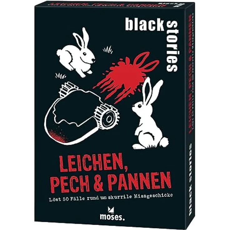 moses. black stories Leichen, Pech & Pannen - Krimi Kartenspiel mit Spielvariante und Punktechips, handliches Rätselspiel für Jugendliche und Erwachsene