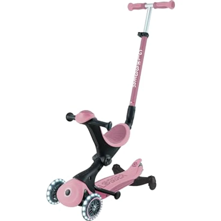 Globber GO•UP Deluxe Lights ECO 360, skalierbarer 3-Rad Tretroller mit 360° drehbarem Sitz, LEDs und höhenverstellbarer Schiebestange, für Kinder von 15 Monaten bis 6 Jahren, Rosa Berry – Bild 3