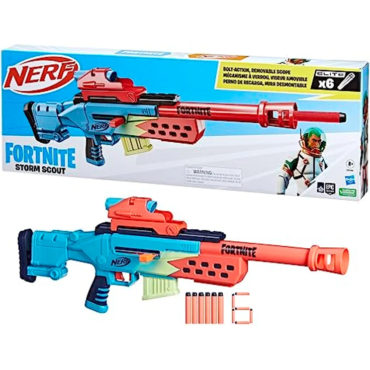 Nerf F8346 Fortnite Storm Scout Blaster, Scope, Clip, 6 Elite Darts, Bolt Action – Bild 1