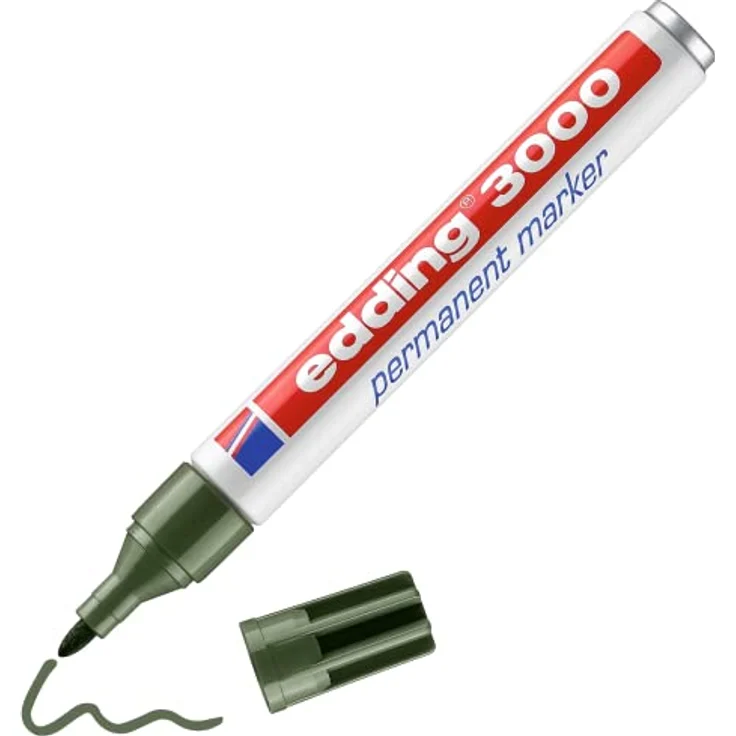 edding Permanentmarker edding 3000, permanenter Filzstift mit wisch- und wasserfester olivgrüner Tusche, 1,5 - 3 mm Strichstärke, nachfüllbar – Bild 1