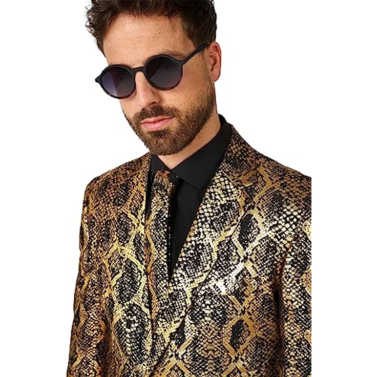 OppoSuits Shiny Snake (60), Slim-Fit Anzug mit Jacket, Hose und Krawatte in goldenen Schuppen – Bild 7