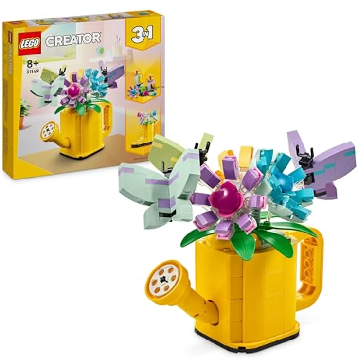 LEGO Creator 3in1 Gießkanne mit Blumen Set, Kinderzimmer-Deko, Baue eine Gießkanne mit Blumenstrauß, Gummistiefel oder 2 Spielzeug-Vögel, kreatives Geschenk für Mädchen und Jungen ab 8 Jahren 31149 – Bild 1