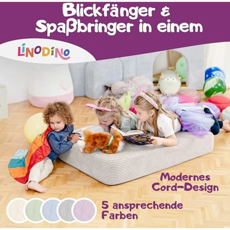 Linodino Hüpfpolster Elfenzauber Beige mit Federkern, rutschfester Unterseite, Tragegriff und abnehmbarem, waschbarem Cord-Bezug – Bild 3