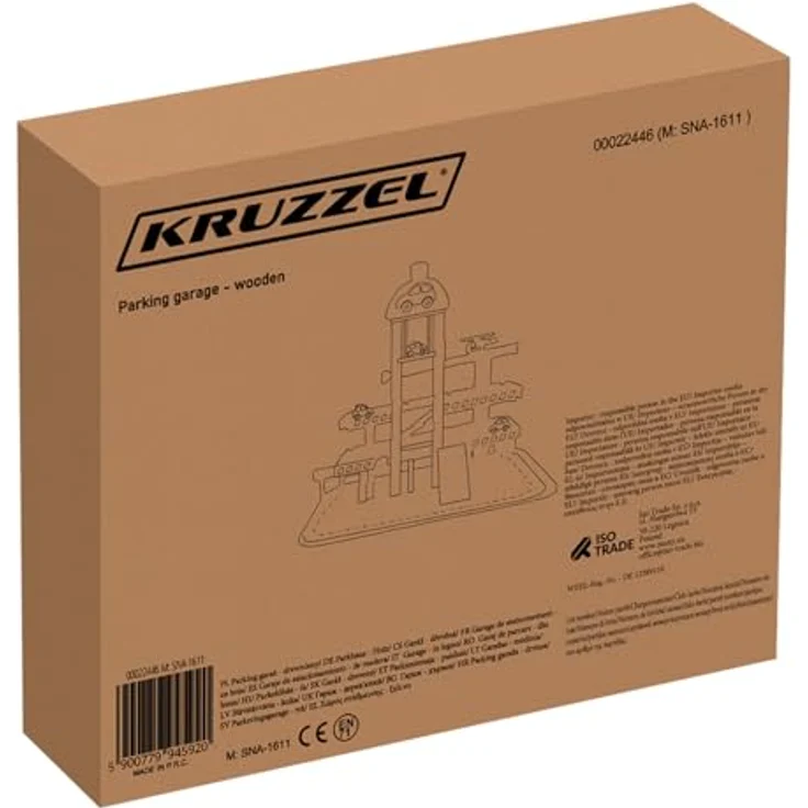 KRUZZEL Parkhaus 3-Ebene Auto Garage aus Holz für Kinder ab 3 Jahren, inklusive 4 Autos und Hubschrauber, mit Autowaschanlage und Tankstelle, Maße 40x50,5x46,5 cm – Bild 5