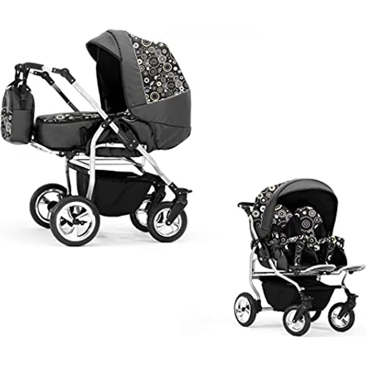 Elcar Zwillingskinderwagen 2 in 1 Duo Twin inkl. Sportsitze - 11 Teile - Federung und Luftbereifung - in 20 Farben