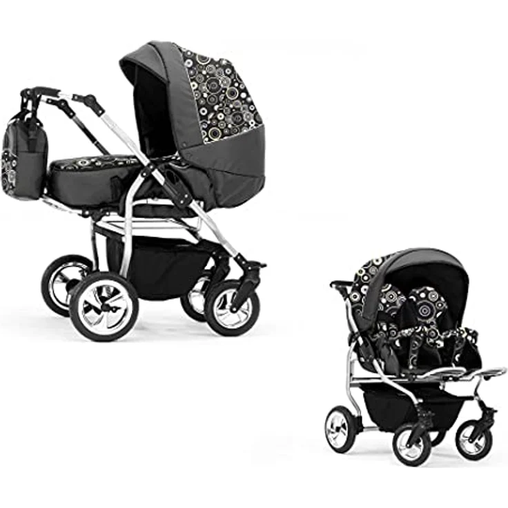 Elcar Zwillingskinderwagen 2 in 1 Duo Twin inkl. Sportsitze - 11 Teile - Federung und Luftbereifung - in 20 Farben – Bild 1