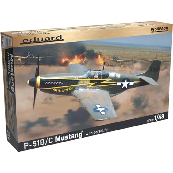 Eduard Plastic Kits 82108, 1:48 P-51B/C Mustang mit Rückenfinne, Modellbausatz mit gravierten Teilen und 6 Markierungen