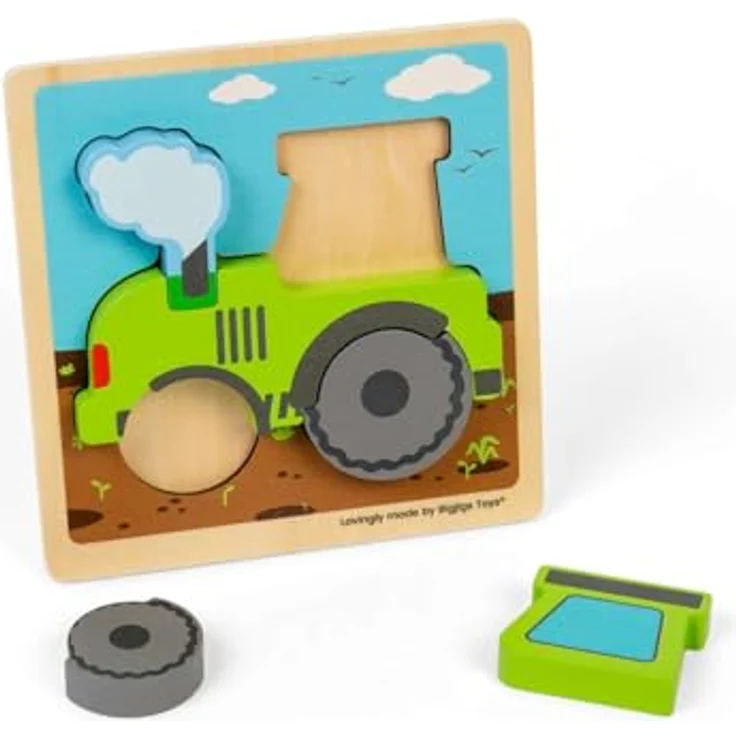 Bigjigs - Wooden Puzzle Tractor mit 5 herausnehmbaren Formen, Holz, bunt, geeignet für Kinder ab 12 Monaten – Bild 2