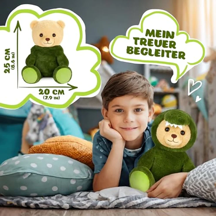 BRUBIES Teddy Krokodil, 25 cm Teddybär im Krokodilkostüm mit abnehmbarer Kapuze, extra weiches Plüschtier für Kinder, Grün – Bild 4