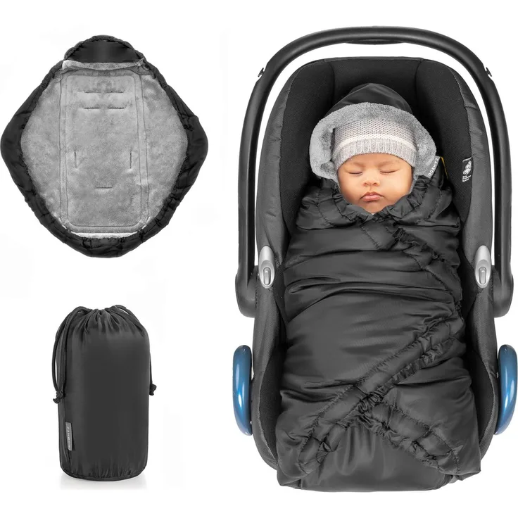 Zamboo Einschlagdecke für Babyschale und Babywanne, Thermo-Fleece, wind- und wasserabweisend, Schwarz