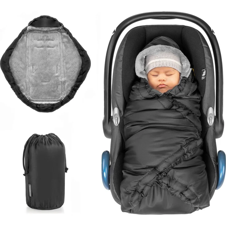 Zamboo Einschlagdecke für Babyschale und Babywanne, Thermo-Fleece, wind- und wasserabweisend, Schwarz