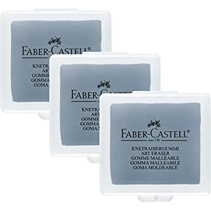 Faber-Castell Knetradiergummi Art Eraser 127220, grau, 3 Stück, zum Korrigieren von Kohle- und Pastellarbeiten, ohne Radierabfall