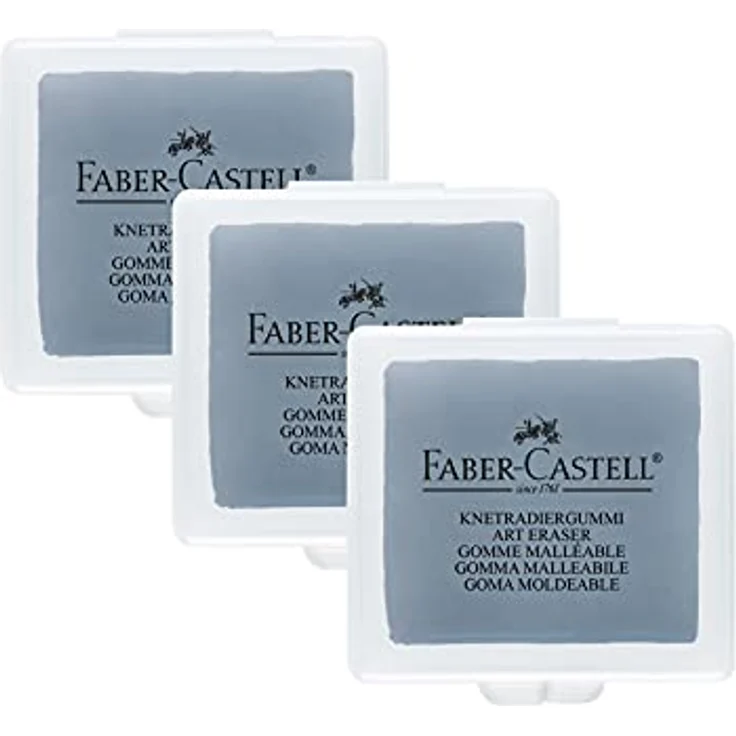 Faber-Castell Knetradiergummi Art Eraser 127220, grau, 3 Stück, zum Korrigieren von Kohle- und Pastellarbeiten, ohne Radierabfall – Bild 1