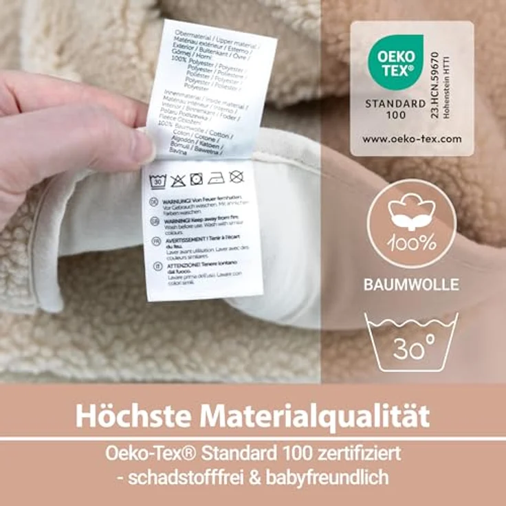 Zamboo Fußsack Teddy - Beige, Kuschelige Baby Einschlagdecke mit Öhrchen & Gurtschlitzen für Babyschalen – Bild 7