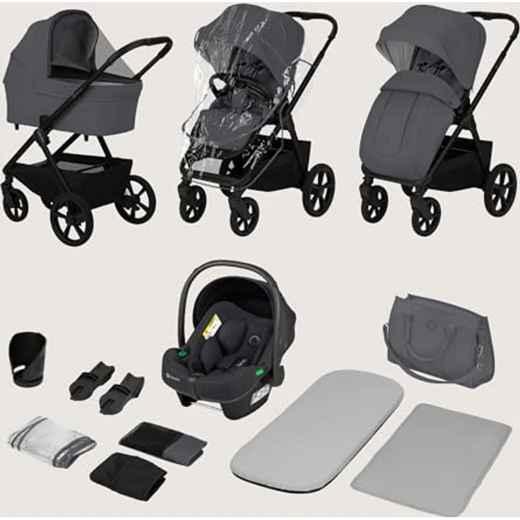 Lionelo Carmine 3in1 Kombikinderwagen mit i-Size Autositz, Babywanne & Buggy, GravelTech Räder, Federung, UPF50+, Grau – Bild 13