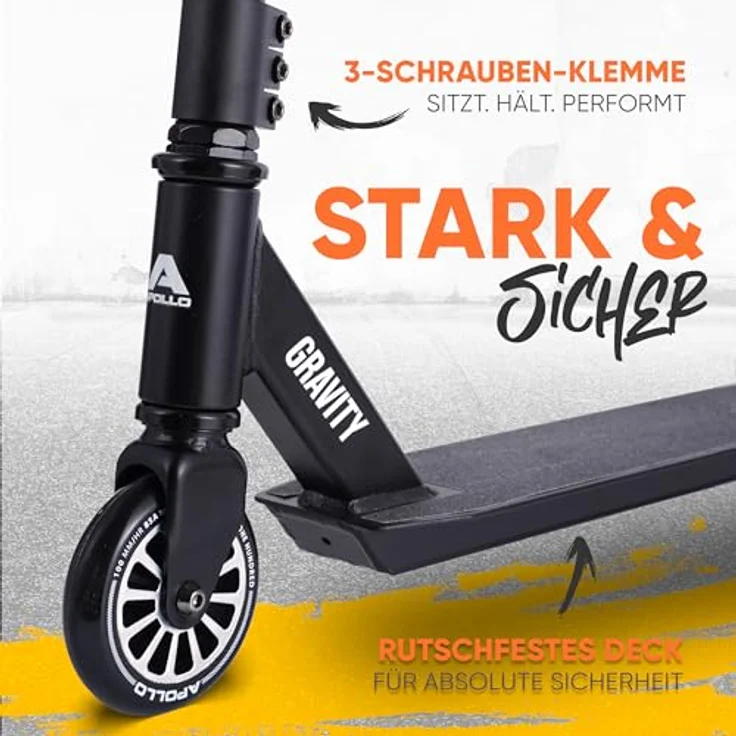 Apollo Stuntscooter Gravity, Fun-Kickscooter für Kinder und Teenager, hohe Belastbarkeit bis 100kg, strapazierfähiges Aluminium, rutschfestes Deck – Bild 2