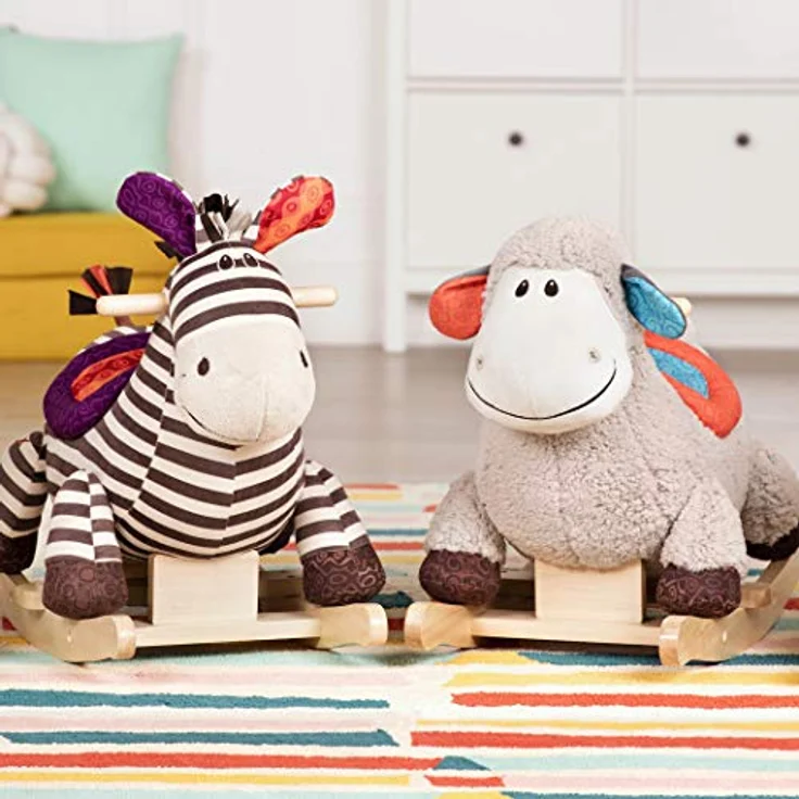 B. toys Schaukelpferd Zebra gestreift aus weichem Plüsch und hochwertigem Holz, Schaukeltier zum Draufsitzen für Kinder und Babys ab 18 Monaten – Bild 2
