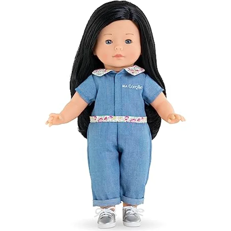Corolle 9000200180 Puppe Perrine, Weichkörper und Ankleidepuppe mit Langen schwarzen Haaren, Schlafaugen, Vanilleduft, 36cm, ab 4 Jahre