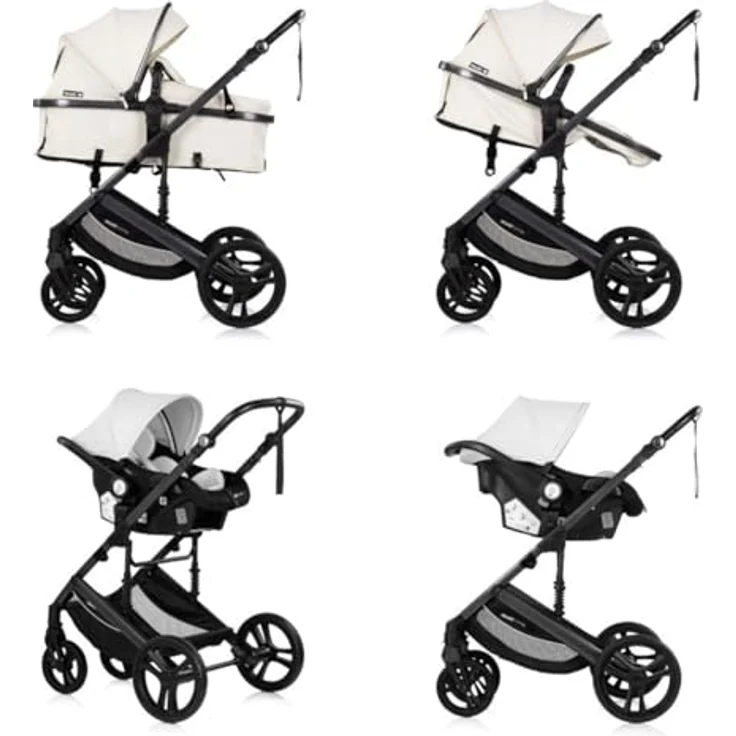 Chipolino Kinderwagen 3 in 1 Amore, inkl. Babyschale, Adapter, Wickeltasche und Fußabdeckung, beige-schwarz – Bild 4