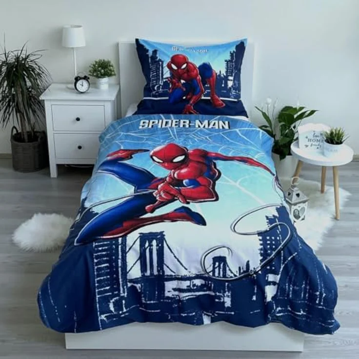 Jerry Fabrics Kinder Bettwäsche Set Wendebettwäsche Spider-Man City Spinnen Netze blau, 100% Baumwolle – Bild 2