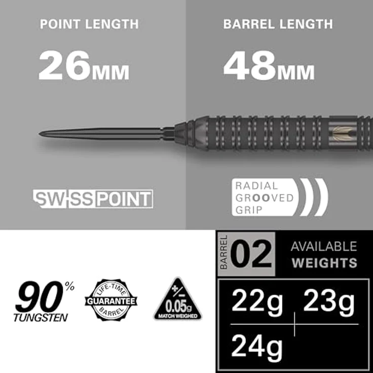 Target Darts Bolide Void 90% Tungsten Dart Set, Stahlspitzen-Darts mit Swiss-Point-Technologie, Barrel 02, 22G, schwarze Darts, inkl. Swiss Point-Werkzeug – Bild 2