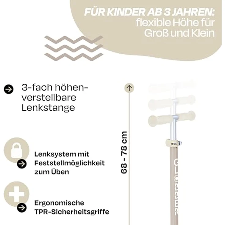 Globber PRIMO FOLDABLE LIGHTS ECO, Dreiradscooter mit Leuchtrollen, kokusweiß, höhenverstellbar und klappbar – Bild 6